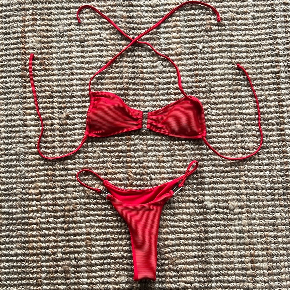 Red Thong 2 piece bikini swim suit sexy red set size Small like new